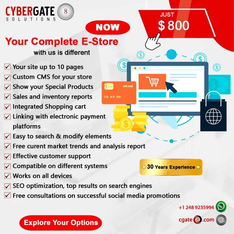 E-store design and development تصميم وبرمجة متاجر الكترونية